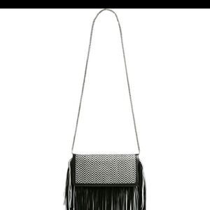 Sam Edelman FIFI bag, Black & White Woven Leather Fringe Crossbody